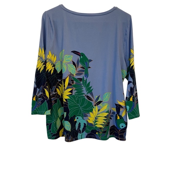 Talbots Women's size XL petite Blue Cotton Bateau Neck Tee - Tropical Jungle - Picture 5 of 8